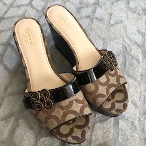 Coach signature canvas and patent leather wedges